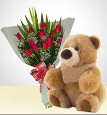 12 adet yapay g�l ve 40 cm civarinda ayi  Ankara �i�ek sipari�i vermek 
