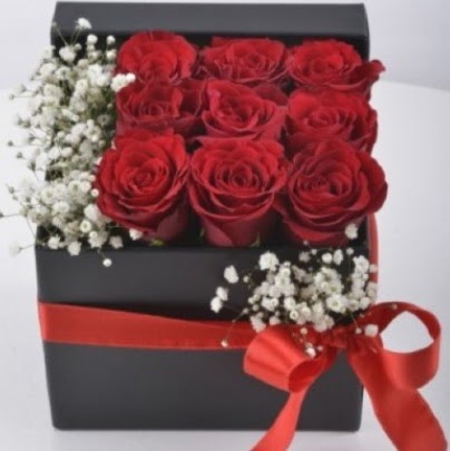 Kutu i�erisinde 9 adet k�rm�z� g�l  Ankara �i�ek sipari�i sitesi 