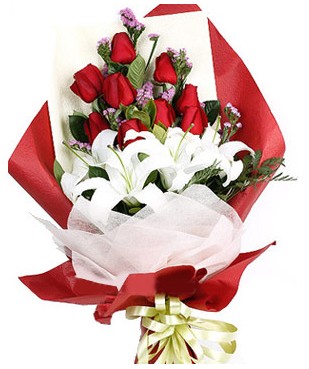  Ankara �i�ek�iler  1 dal kazablankaa 9 adet k�rm�z� g�l buketi