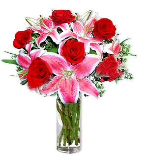  Ankara çiçek yolla  1 dal cazablanca ve 6 kırmızı gül çiçeği