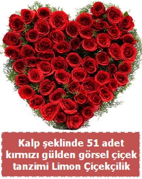 51 k�rm�z� g�lden kalp �eklinde �i�ek tanzim  Ankara �i�ek sat��� 