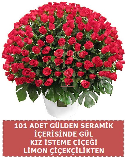 Seramik vazoda 101 g�l k�z isteme �i�e�i  Ankara �i�ek g�nderme 