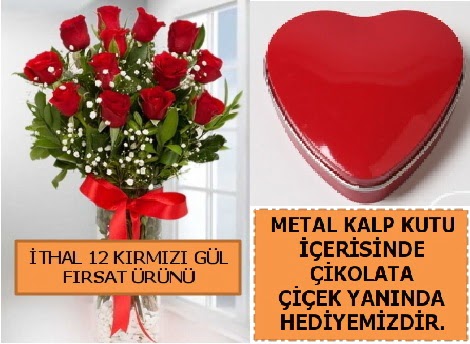 12 adet k�rm�z� g�l ve kalp kutuda �ikolata  Ankara �i�ek�i telefonlar� 